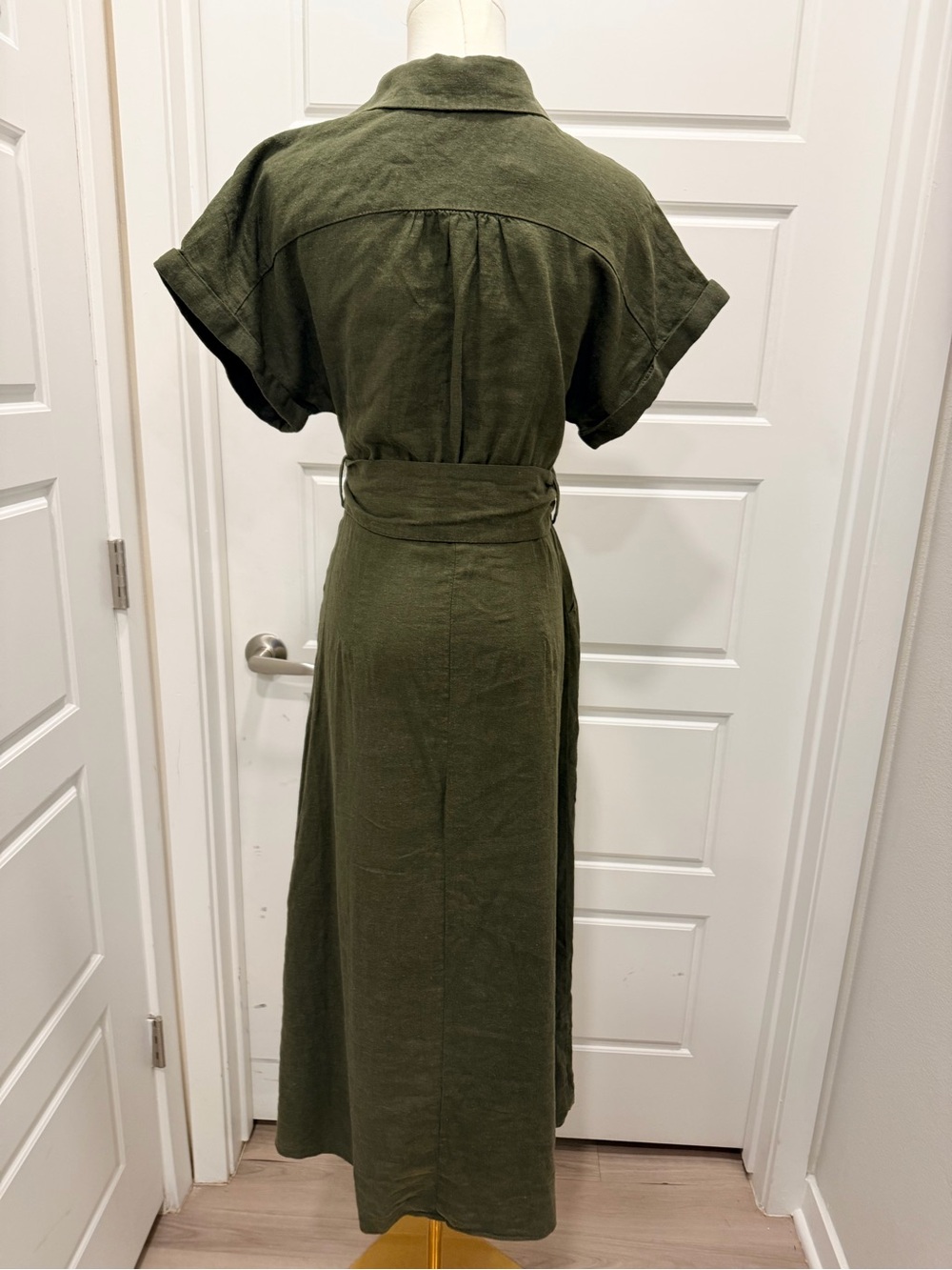 Zara Linen-Blend Olive Button-Front Shirt Maxi Dress with Belt - Picture 10 of 12